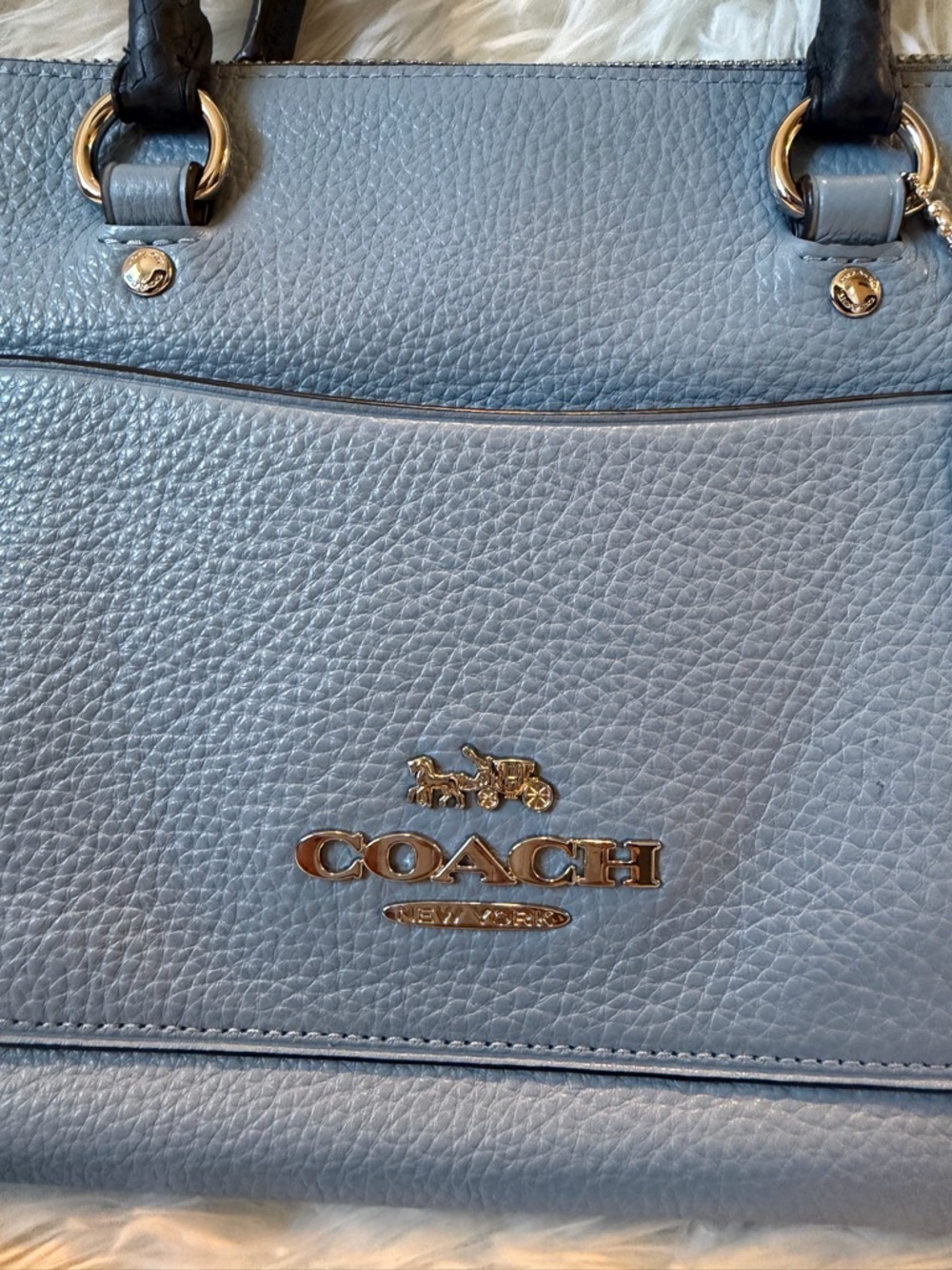 Coach Mini Emma Satchel Pebbled Leather in Dusty Blue with Exotic Handles - Picture 12 of 13